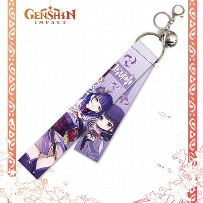 China Polyester game character printing Anime Genshin impact ribbon ganyu hutao keqing mobile bag pendant Lanyard Keychain for sale