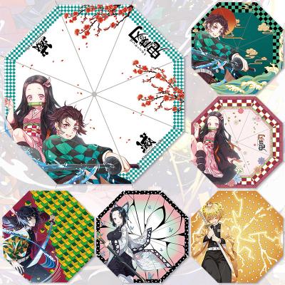 China Art Decor Style Japan Anime Kimetsu 34 No Yaiba Demon Slayer Outdoor Fold Stick Umbrellas Waterproof Paraguas for sale