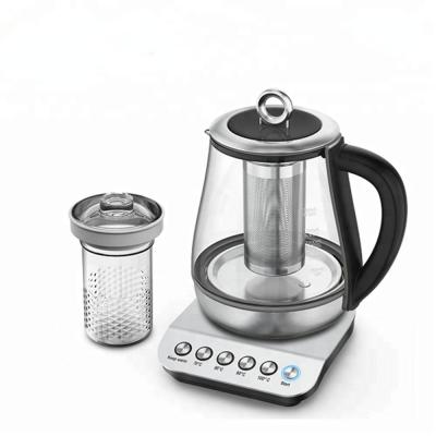 China 360 Degree Rotation Base Auto Keep Warm Best Stainless Steel Tea Maker With Infuser Dismountable Glass Tea Kettle for sale