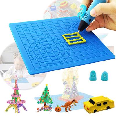 China Kids Drawing Writing Education 3D Printing Pen Design Templates Mat Silicone Copy 3D Pen Drawing Tools with Shapes Silicone Finger-CAPS Base Blue for sale