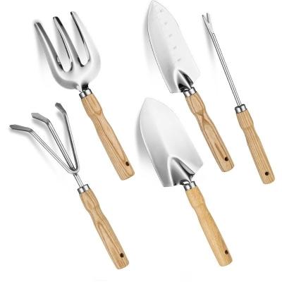 China Japanese Style Gardening Tools Hot Seller High Quality Five-piece Shovel Set With With Wooden Handle for sale