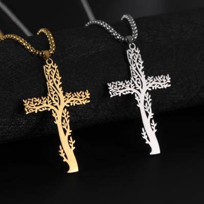 China Environmentally Friendly Logo Custom Necklace Stainless Steel Tree of Life Cross Family Tree Pendant Jewelry for Women Gifts for sale