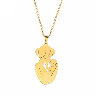 China Environmental Friendly Custom Silver Gold Plated Jewelry Mother and Baby Stainless Steel Lady Necklace Pendant Wholesale for sale