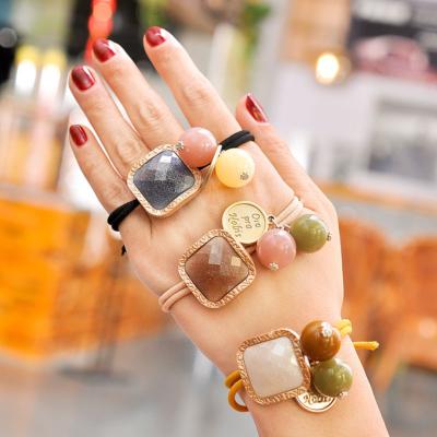 China Korean Jewel Hair Ring Of A Lovely Girl's Hair Decoration Autumn And Winter Plush Ball Hair Rope Statement Headband Elastic Band for sale