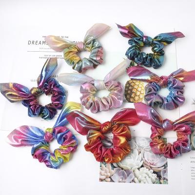 China Hot Selling Hair Decoration Laser Bronzing Colorful Cloth Knotting Bunny Ear Hair Scrunchies Girls Headband for sale