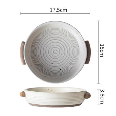 China Handheld Line Circle Dish Sustainable Stoneware Plates Baking Salad Bowl for sale