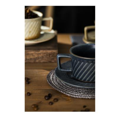 China New Style Coffee Rotary Blue Stoneware Mug Sublimation Sustainable Luxury Ceramic Mug for sale