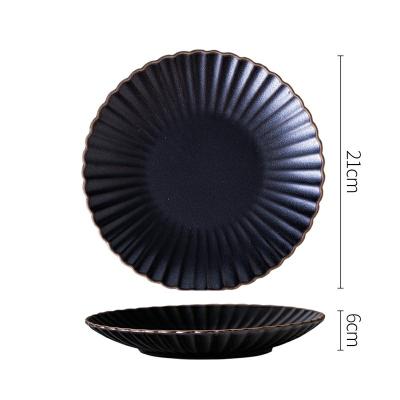 China Daisy Salad Black Plate Sustainable Stoneware Dining Dishes Set Stoneware Dinnerware Stoneware Dish for sale