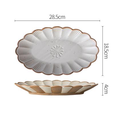 China Sustainable Matte Stoneware Oval Cream Stoneware Grill Plate Stoneware Ceramic for sale