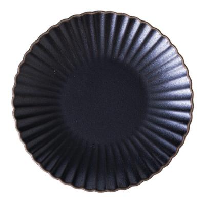 China Sustainable Design Stoneware Matte Black Steak Plates Ceramic Luxury Stoneware Daisy Salad Plate Black for sale