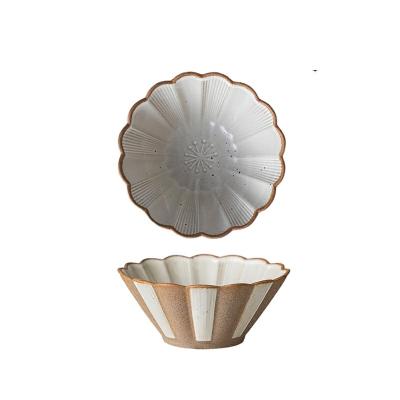 China Wholesale Cheap Viable Stoneware Salad Cream Pho Blooming Bowl For Restaurant Rice Porcelain Bowls for sale