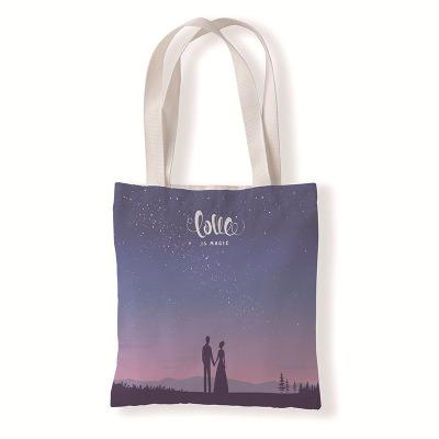 China Custom Water Proof Digital Printing Valentine's Day Canvas Shoulder Bag Clothes Storage Drinking Bag for sale