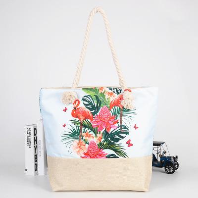 China Big capacity ; portable; Flamingo Pattern Clear Woven Beach Bag Waterproof Phone Bag Large Shoulder Bag for sale