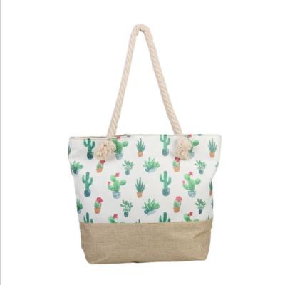 China Water proof cactus printing bag tote canvas clothes travel storage bag shoulder bag large for girls for sale