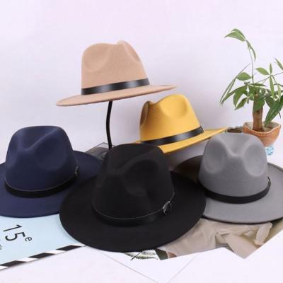 China Plush Solid Color Polyester Cotton Vegan Fedora Material Fedora Hats For Women Men Party Music Festival Fashion Fedora Hats for sale