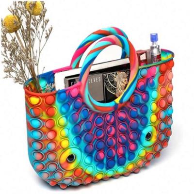 China AA069 Large Portable Autism Handbags Stir Purse Silicone Push Bubble Tote Bags Women Rainbow Reliever Effort Sensory Handbag for sale