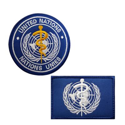 China Eco-Friendly LOGO Embroidered Tactical Morale Armband Hook Sticker Patches WHO Department Badges and Loop Cloth for sale