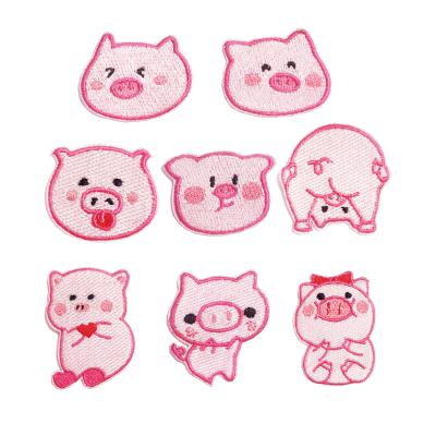 China Other Custom Matched Cute Cartoon Pig Embroidery Stickers Patches DIY Decoration Stick On Bags for sale