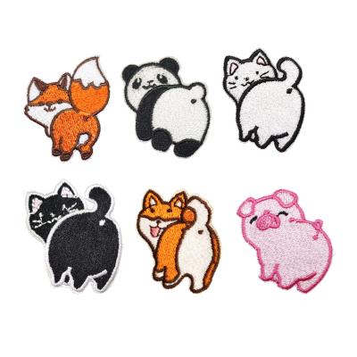 China Other Cute Twisted Panda Fox Creature Butt Custom Embroidery Stickers Self Adhesive Decoration Patches For Hat for sale