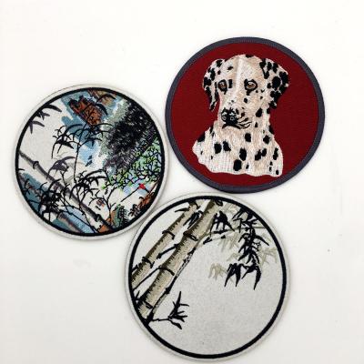 China New Viable Design Customized 2021 Heat Press Embroidered Patch Detailed Iron On Patches Coaster Decoration for sale