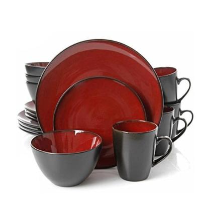 China Sustainable Stoneware 16pcs 18pcs 2 Ton Dinner Set Color Glazed Reactive Luster Dinnerware Sets for sale