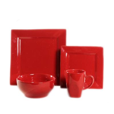 China 16pcs Stoneware Solid Color Luster Square Shape Dinnerware Set Red Color Disposable Dinner Set Made in China for sale