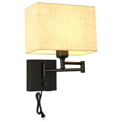 China Contemporary European Dimmable Swing Arm Indoor Wall Lamp Fabric Living Room Bedroom Lamp Led USA Hotel Room Reading Wall Lamp for sale