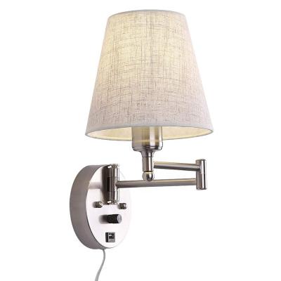 China Industrial European Dimmable Swing Arm Indoor Wall Lamp Fabric Living Room Bedroom Lamp Led American Hotel Room Reading Wall Lamps for sale