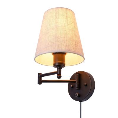 China Modern European Swing Arm Dimmable Indoor Wall Lamp Fabric Living Room Bedroom Lamp Led American Hotel Room Reading Wall Lamps for sale