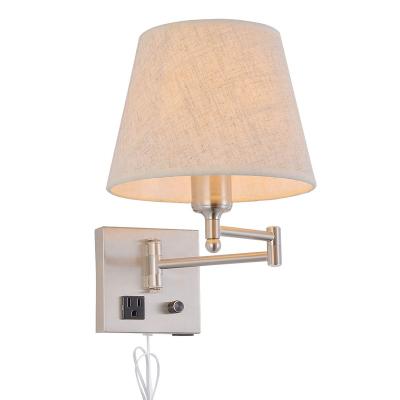 China Modern Indoor European Swing Arm Wall Lamp Dimmable Fabric Living Room Swivel Bedroom Lamp Led American Hotel Room Reading Wall Sconce for sale