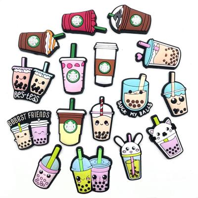 China Amazon Hot Sale Milk Tea Series PVC Shoe Clog Charm Wholesale 16/set Charms Classic Drinks Fang Charms Gift Packing Via Fedex To Send for sale