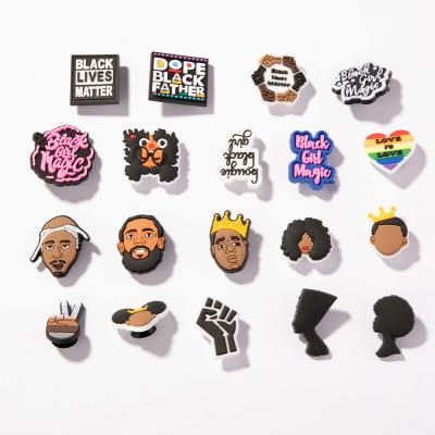 China Amazon Hot Selling Park Series PVC Shoe Charm Wholesale 19/set Clog Charms Black Lives Matter Fang Charms Gift Packing Via Fedex To Send for sale