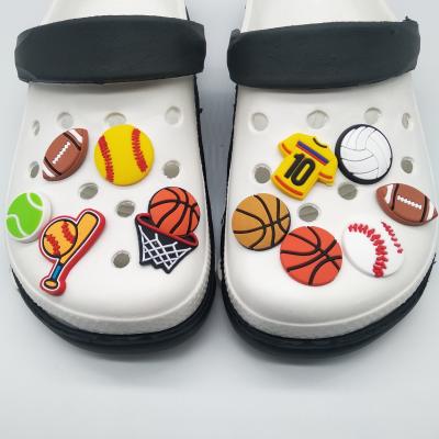 China Amazon Hot Sale Ball Series PVC Shoe 11/set Wholesale Hoop Charms Soccer Fang Charms Gift Packing Via Fedex To Send for sale