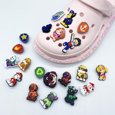 China Custom Cartoon Croc Patrol Buttons PVC Logo Waterproof Dog Style New Charm Decorative Ryder and Dog Anime Shoe Charms for sale