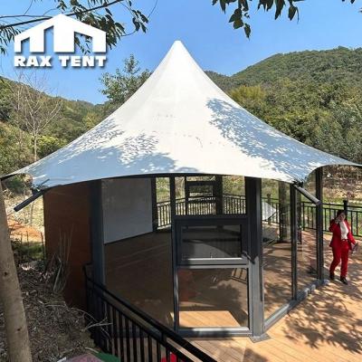 China UV Resistance 30 sqm Luxury Glamping Tent For Hotel With Simple Top Shape Exterior for sale