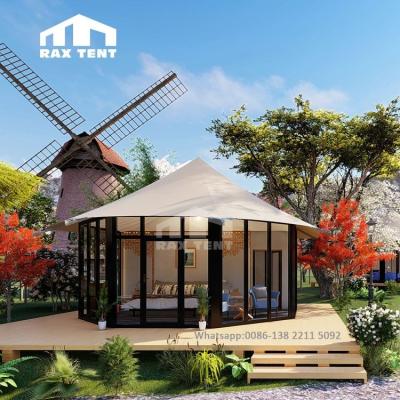 China Water proof 6M Octagon 35 Sqm Luxury Hotel Tent House with Glass Wall and PVC Coating for Glamping and Resort for sale