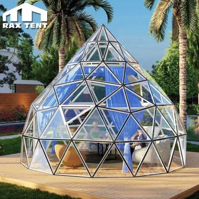 China 100% Waterproof Four Season Transparent Glass Dome Tent With Peach Shape For Garden Sunroom for sale