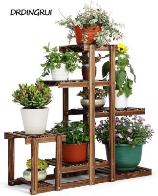 China DRDINGRUI USA Sustainable Warehouse Wooden Flower Pot Display Stand Indoor Tiered Indoor Outdoor Plant Rack for sale