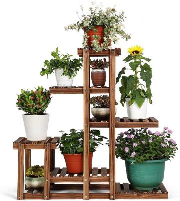 China Sustainable Hot Selling Wooden Plant Stand Shelf Eco - Friendly Garden Decorate Flower Stand for sale