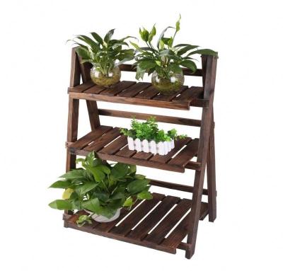 China Viable Natural Home Patio Balcony Plant Display Stand Wooden Foldable Flower Stand for sale