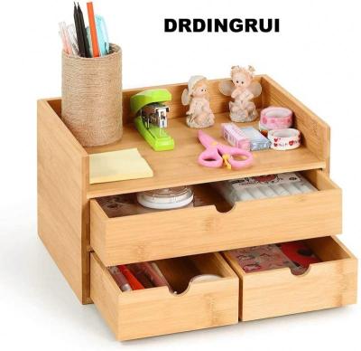 China DRDINGRUI Document and File Holder Viable Bamboo Office Cabinet with 3 Drawer Office Supplies Organizer Table Top Storage Bins for sale