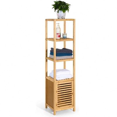 China 4-Tier Multifunctional Bamboo Shelf Sustainable Storage Rack Bamboo Bathroom Storage Cabinet for sale