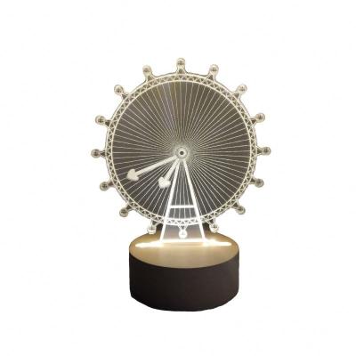 China Christmas Modern High Quality Wooden Base Sheet Ferris Wheel Acrylic Design USB Wiring Small 3D Night Light for sale