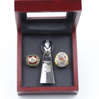 China Linghu Youth Mens Sports Champion Rings NFL Gift Box Super Bowl Football 2pcs CLASSIC Custom Championship Ring Set With Trophy for sale