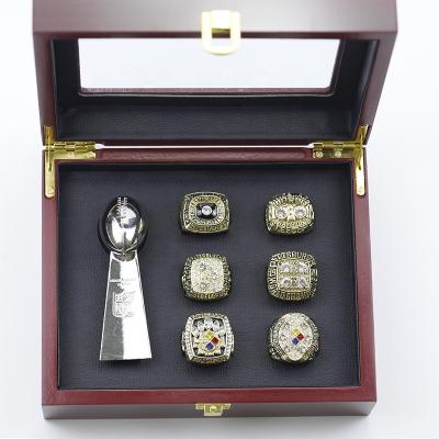 China Linghu Football Rings NFL Steelers Super Bowl Raiders Packers Eagles Patriots 6pcs CLASSIC Custom Championship Ring Set With Trophy for sale