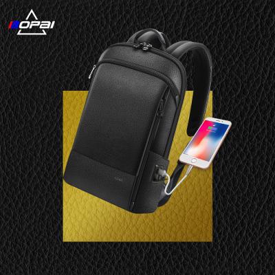 China Custom Logo Bopai USB Business Luxury Slim New Custom Logo Charging Anti Theft 15 Inch Laptop Bag Pack Real Genuine Leather Men Backpack for sale