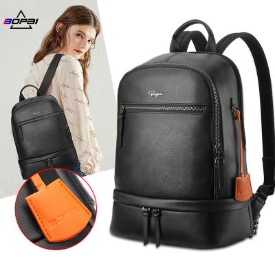 China Custom 13 Inch BOPAI Fashion Ladies Pack Luxury Lightweight Waterproof Laptop Bag Women Casual Genuine Leather Backpack for sale