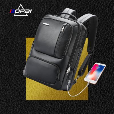 China With BOPAI Genuine USB Men USB Charging Laptop Bag Custom Leather Backpack 15.6 Inch Expandable Business Travel Backpack Anti Theft Real for sale