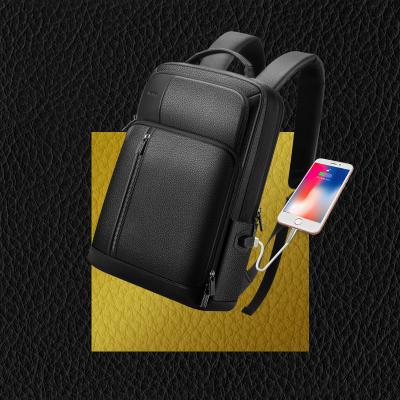 China With Custom 15.6 Expandable Expandable USB Men's Business Laptop Bag Cow Backpack BOPAI Anti USB Charging Real Genuine Leather Backpack for sale