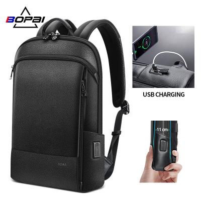 China With USB Bopai Custom Luxury Men Leather Bagpack USB Charging Anti Theft Business Backpack 15 Inch Laptop Backpack for sale